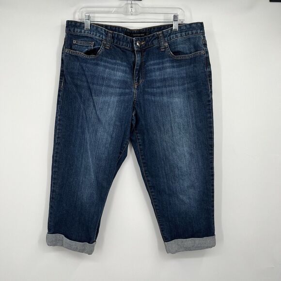 Womens Calvin Klein Jeans Cropped 32 14 Blue Stretch Mid Rise Cuff Capri Denim - Picture 1 of 8
